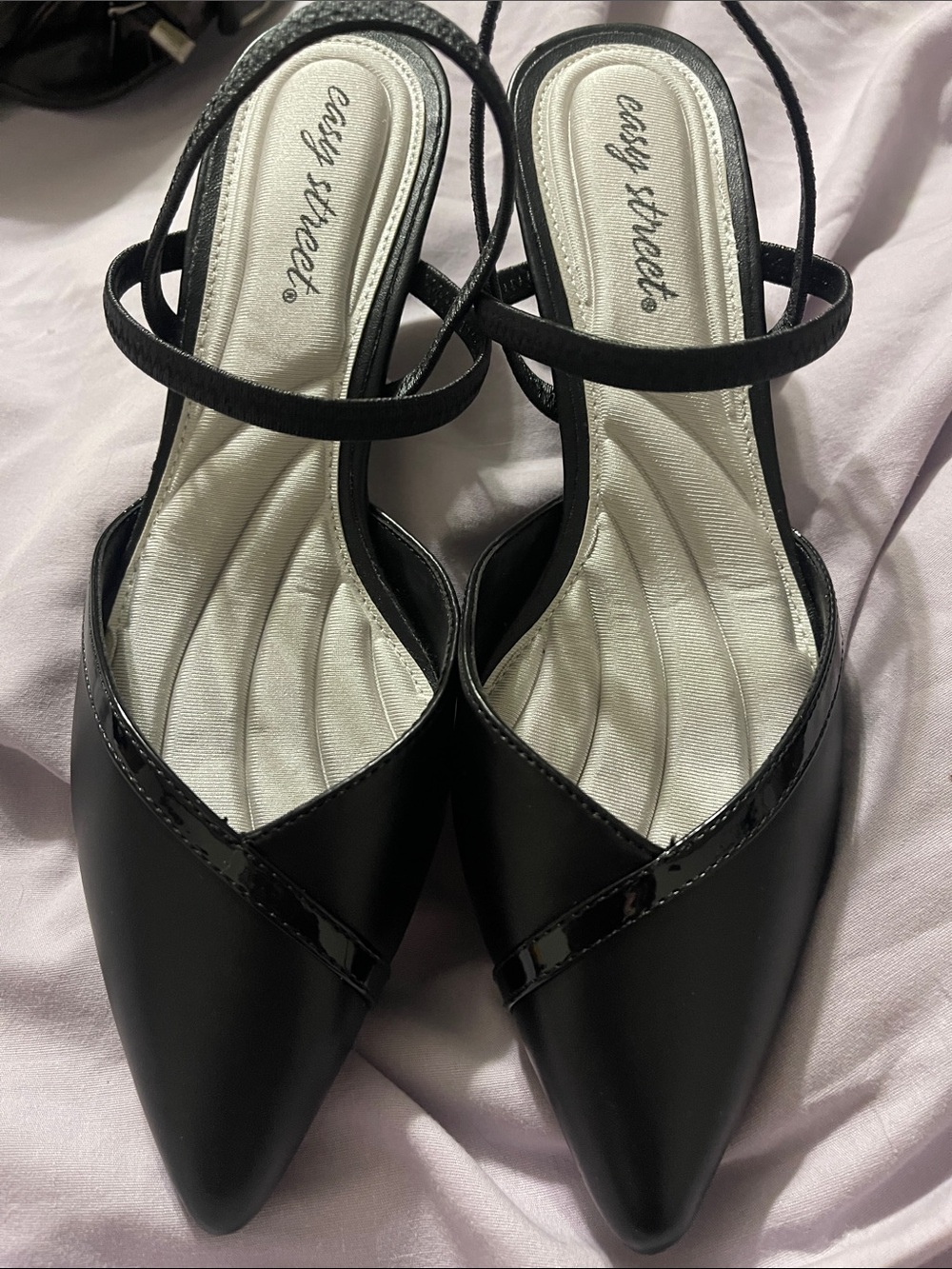 easy street Black Pointed Toe Crisscross Slingback Heels